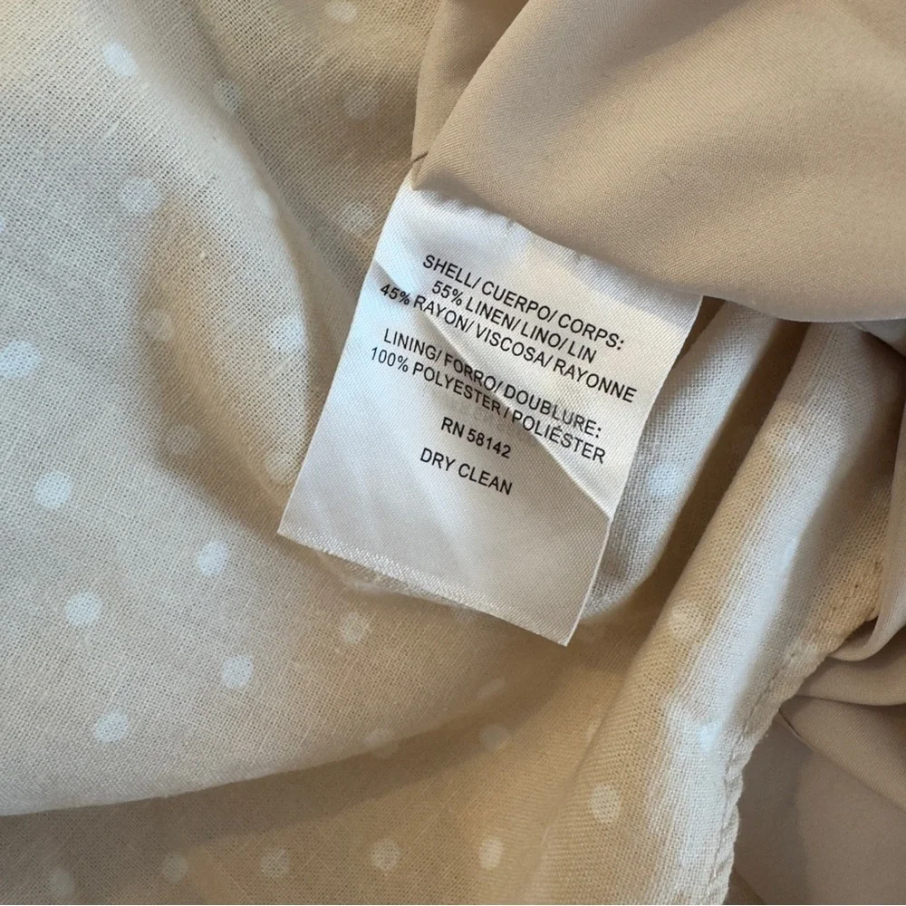 Gal Meets Glam size 12 cream linen polka dot button front pockets midi dress - Picture 3 of 3